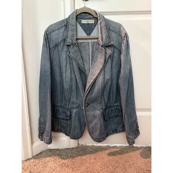 Tommy Hilfiger 2005 Vintage Denim Blazer Jacket Womens Size 22 front pockets - Picture 1 of 9